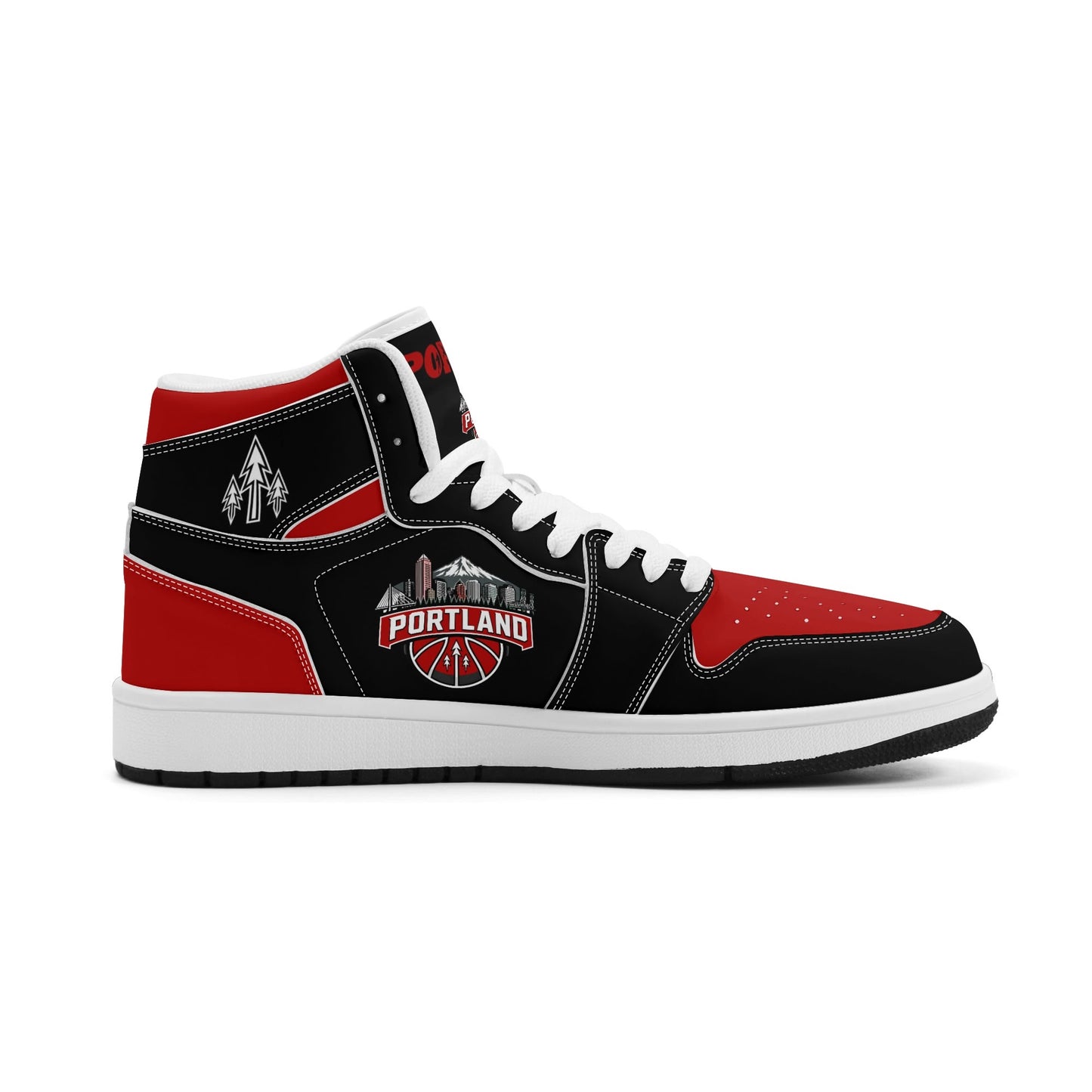 Portland basketball-inspired high top sneakers in black with all-over city graphic printed upper
