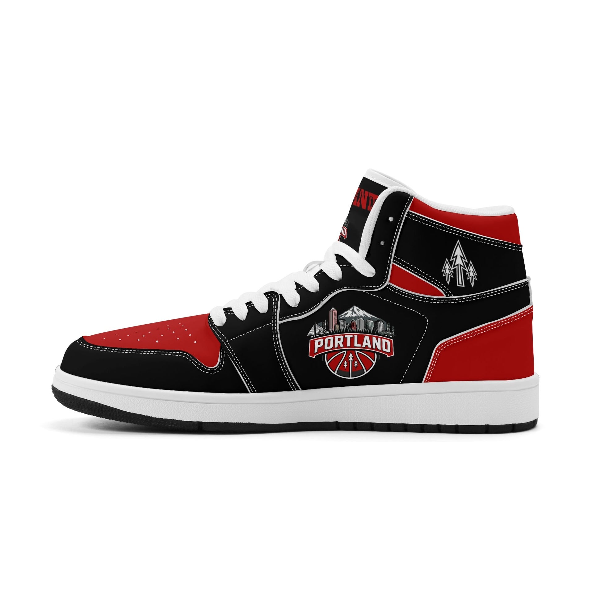 Portland basketball-inspired high top sneakers in black with all-over city graphic printed upper