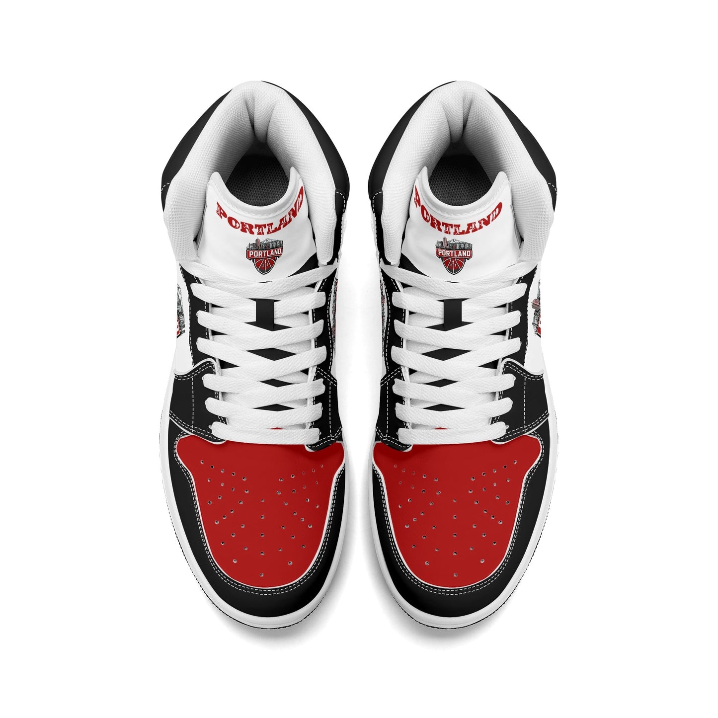 Portland basketball-inspired high top sneakers in white with all-over city graphic printed upper