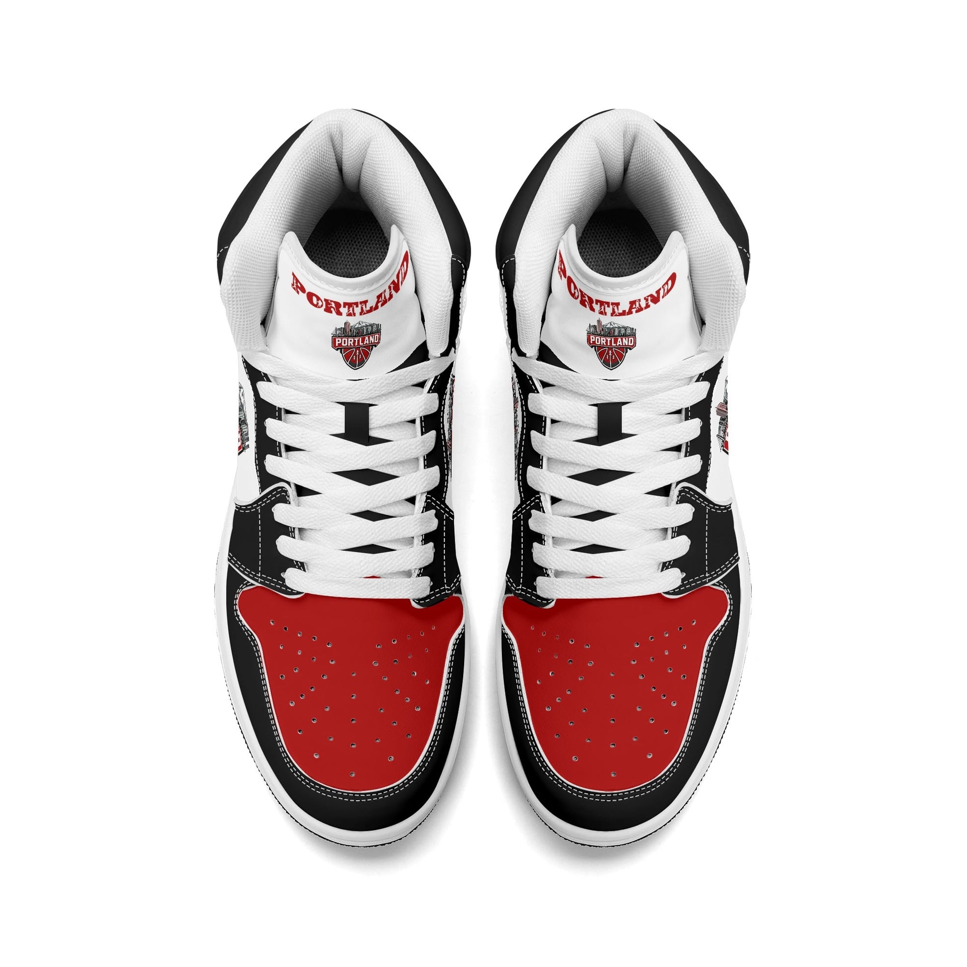 Portland basketball-inspired high top sneakers in white with all-over city graphic printed upper