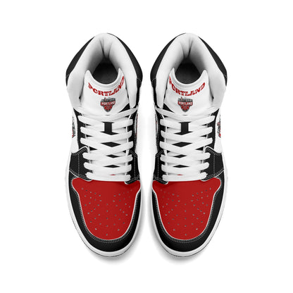 Portland basketball-inspired high top sneakers in white with all-over city graphic printed upper