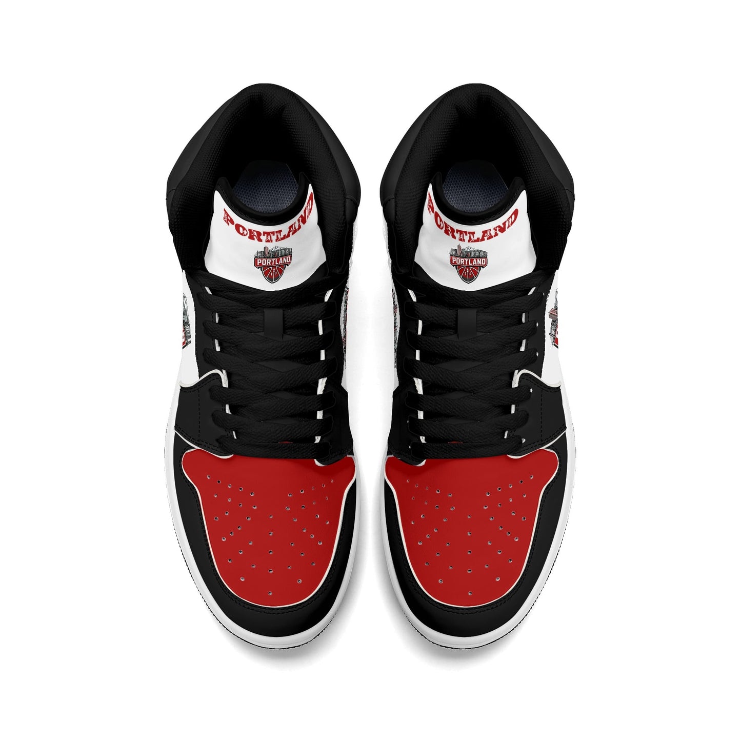 Portland basketball-inspired high top sneakers in white with all-over city graphic printed upper