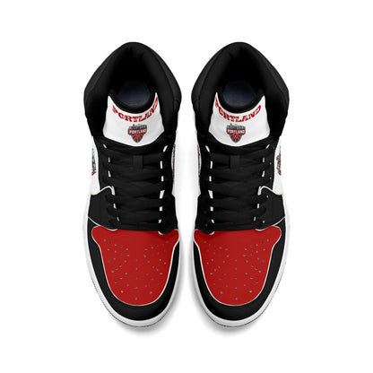 Portland basketball-inspired high top sneakers in white with all-over city graphic printed upper