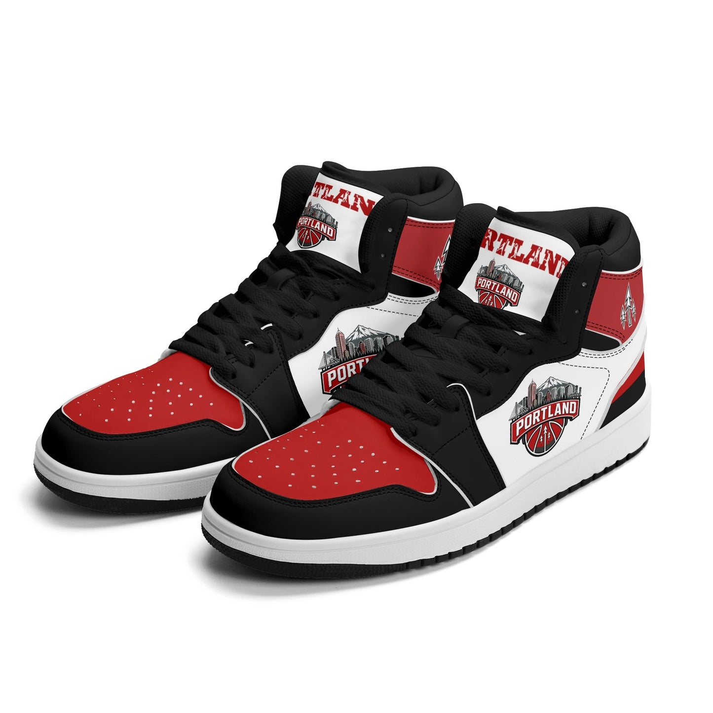 Portland basketball-inspired high top sneakers in white with all-over city graphic printed upper