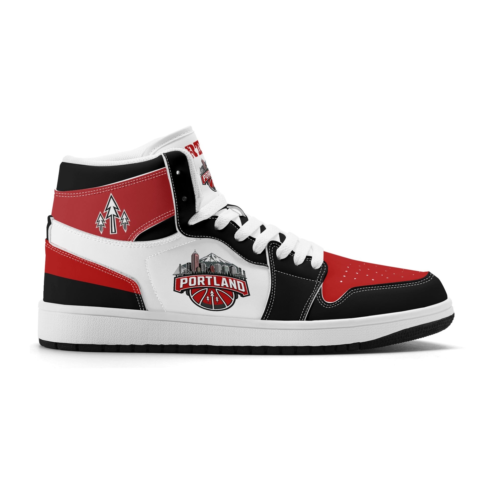 Portland basketball-inspired high top sneakers in white with all-over city graphic printed upper