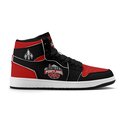 Portland basketball-inspired high top sneakers in black with all-over city graphic printed upper