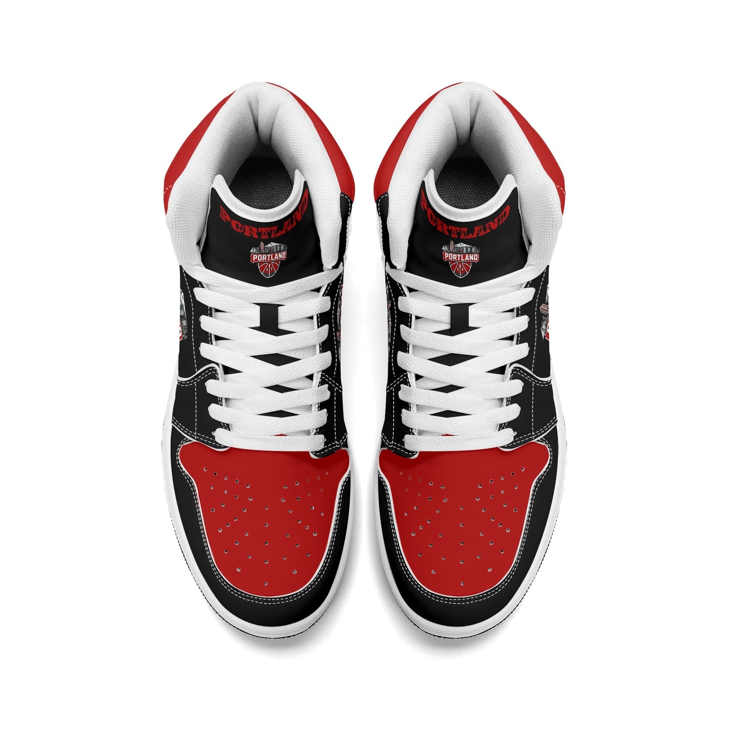 Portland basketball-inspired high top sneakers in black with all-over city graphic printed upper