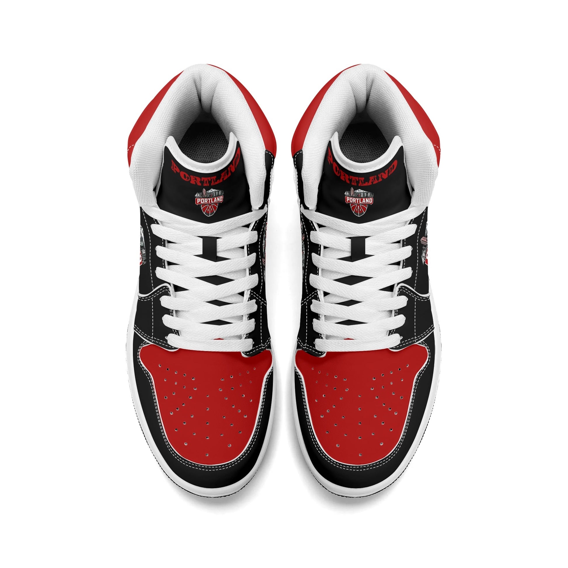 Portland basketball-inspired high top sneakers in black with all-over city graphic printed upper