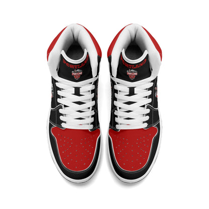 Portland basketball-inspired high top sneakers in black with all-over city graphic printed upper