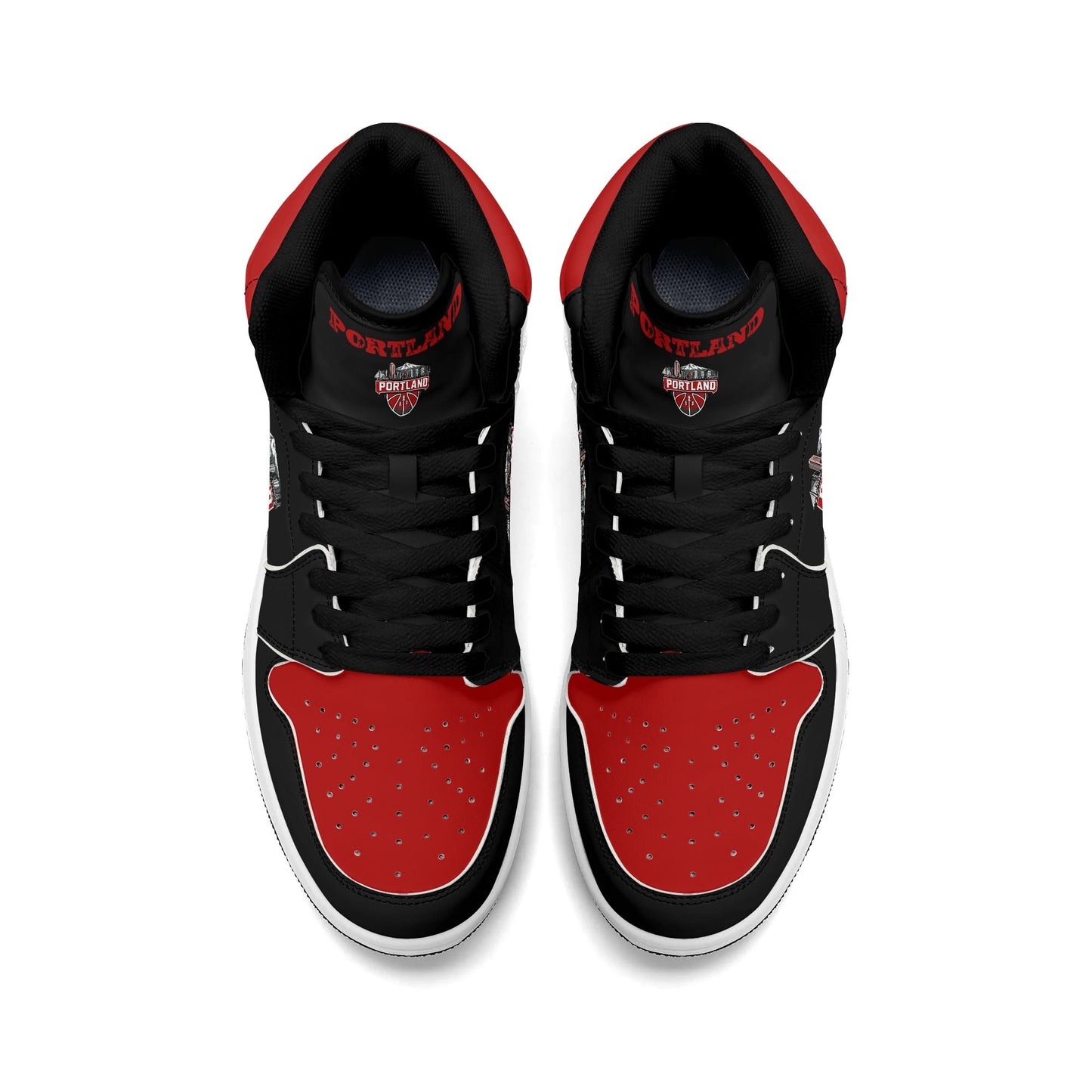Portland basketball-inspired high top sneakers in black with all-over city graphic printed upper