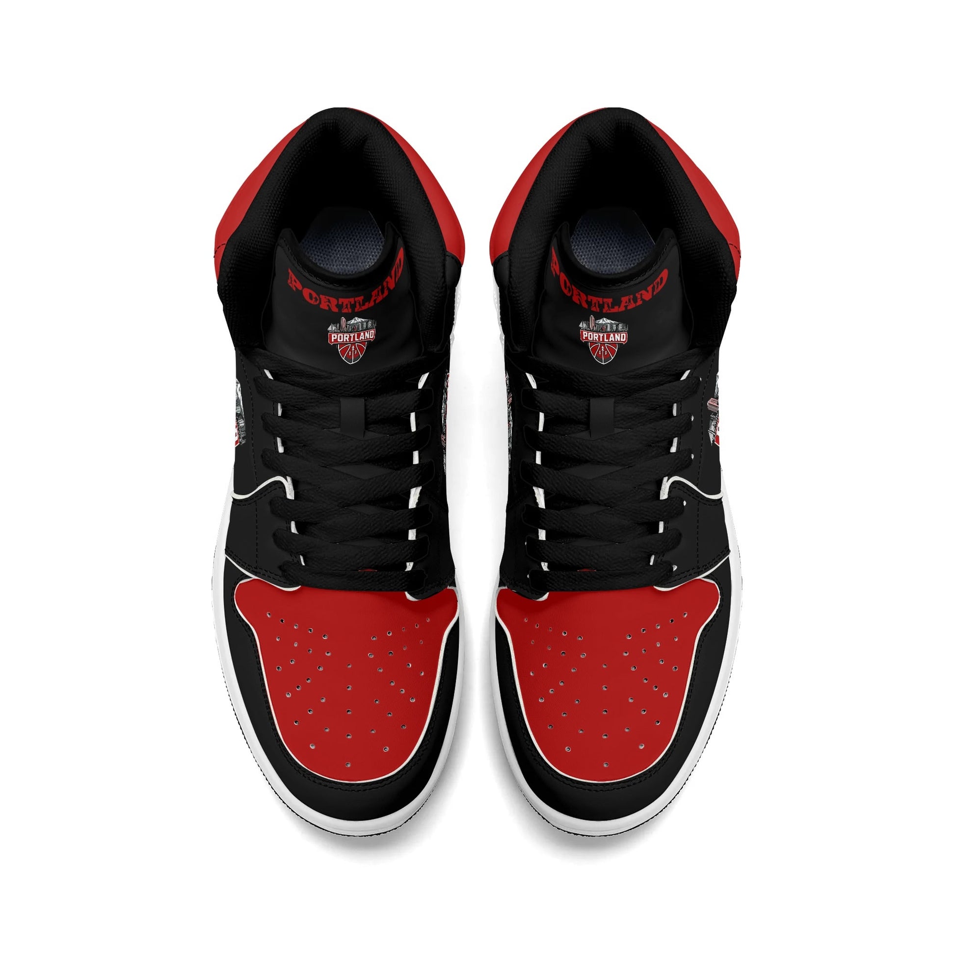 Portland basketball-inspired high top sneakers in black with all-over city graphic printed upper