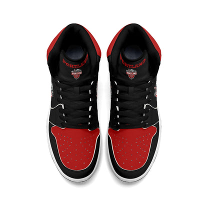 Portland basketball-inspired high top sneakers in black with all-over city graphic printed upper
