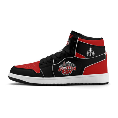 Portland basketball-inspired high top sneakers in black with all-over city graphic printed upper