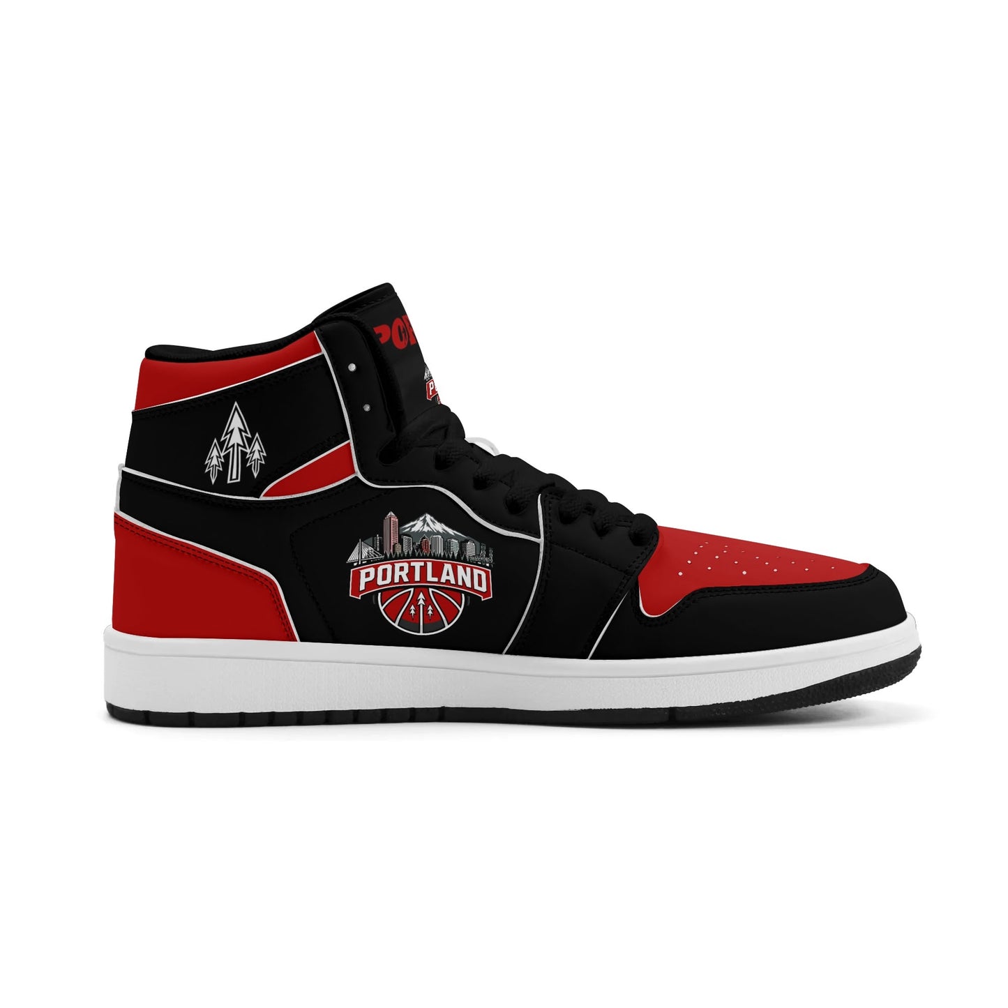 Portland basketball-inspired high top sneakers in black with all-over city graphic printed upper