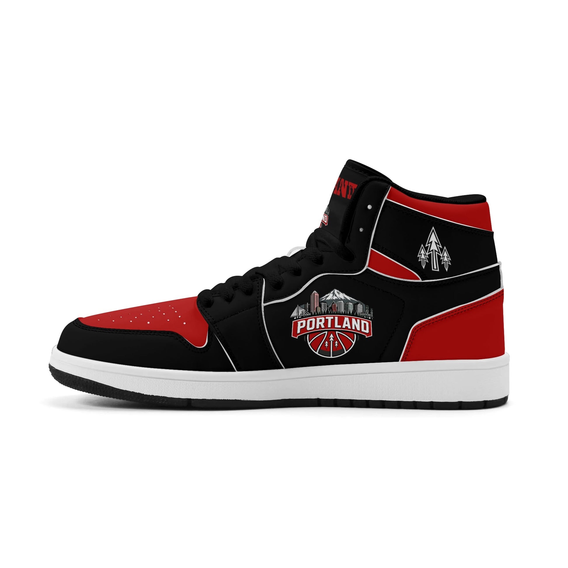 Portland basketball-inspired high top sneakers in black with all-over city graphic printed upper