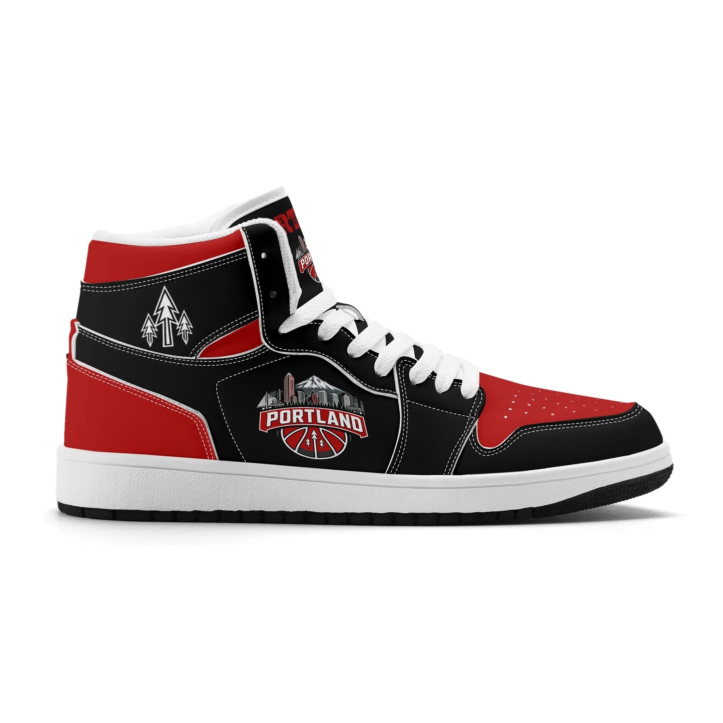 Portland basketball-inspired high top sneakers in black with all-over city graphic printed upper