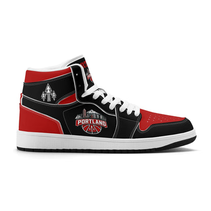 Portland basketball-inspired high top sneakers in black with all-over city graphic printed upper