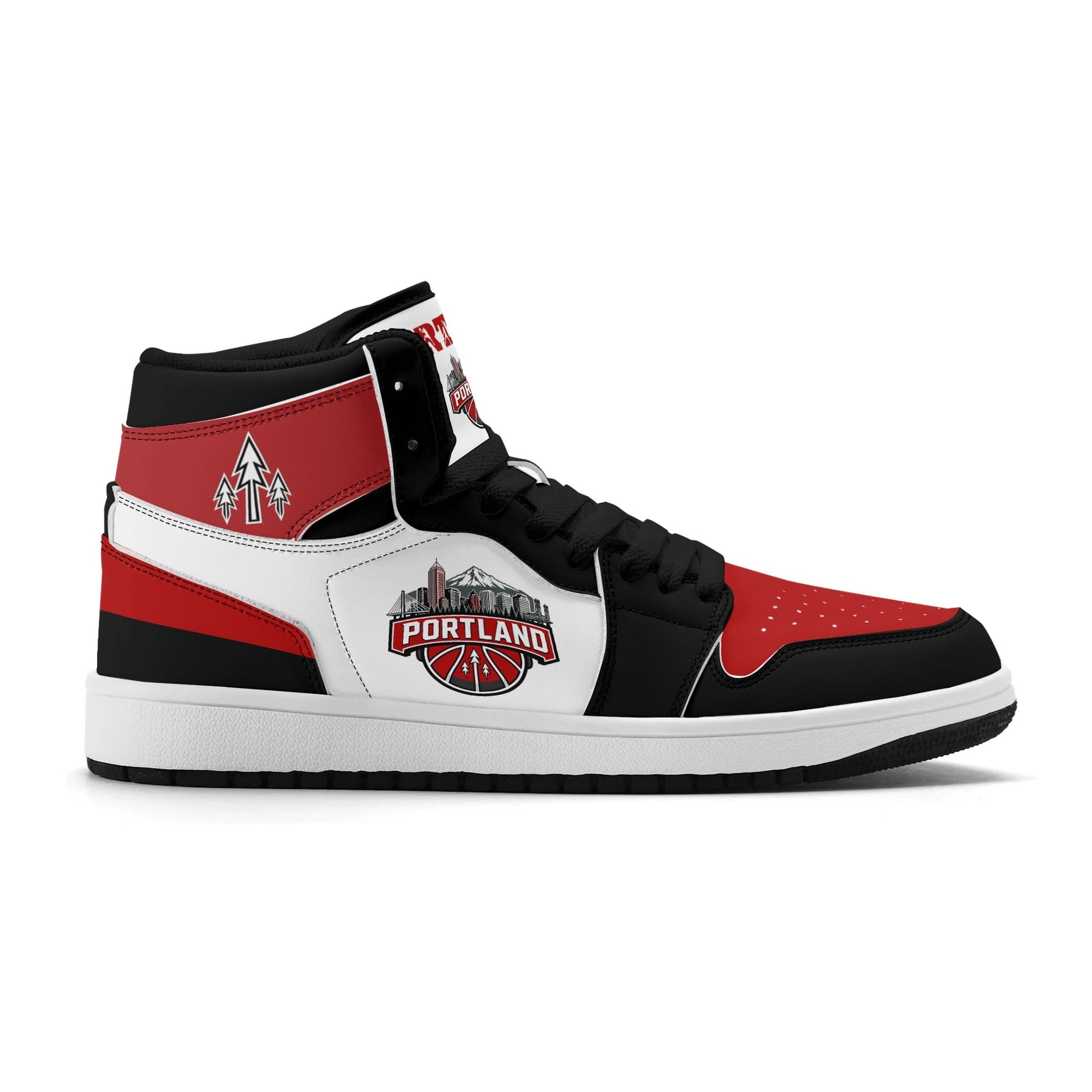 Portland basketball-inspired high top sneakers in white with all-over city graphic printed upper