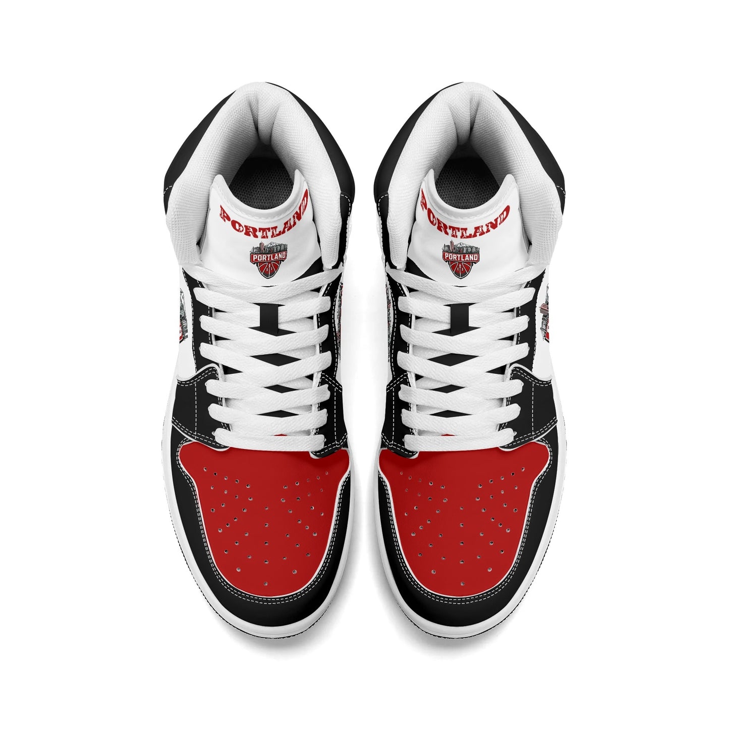 Portland basketball-inspired high top sneakers in white with all-over city graphic printed upper