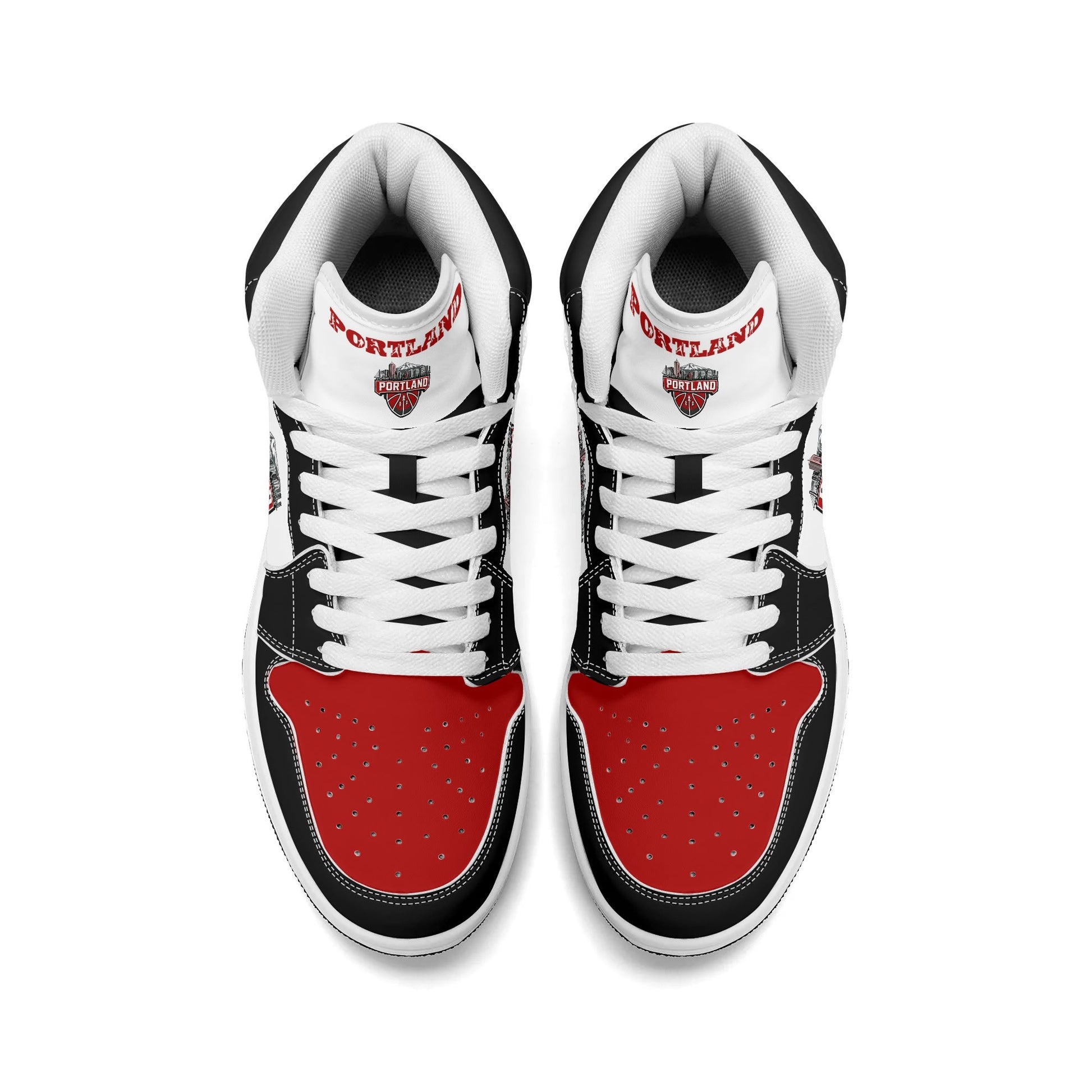 Portland basketball-inspired high top sneakers in white with all-over city graphic printed upper