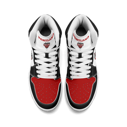 Portland basketball-inspired high top sneakers in white with all-over city graphic printed upper