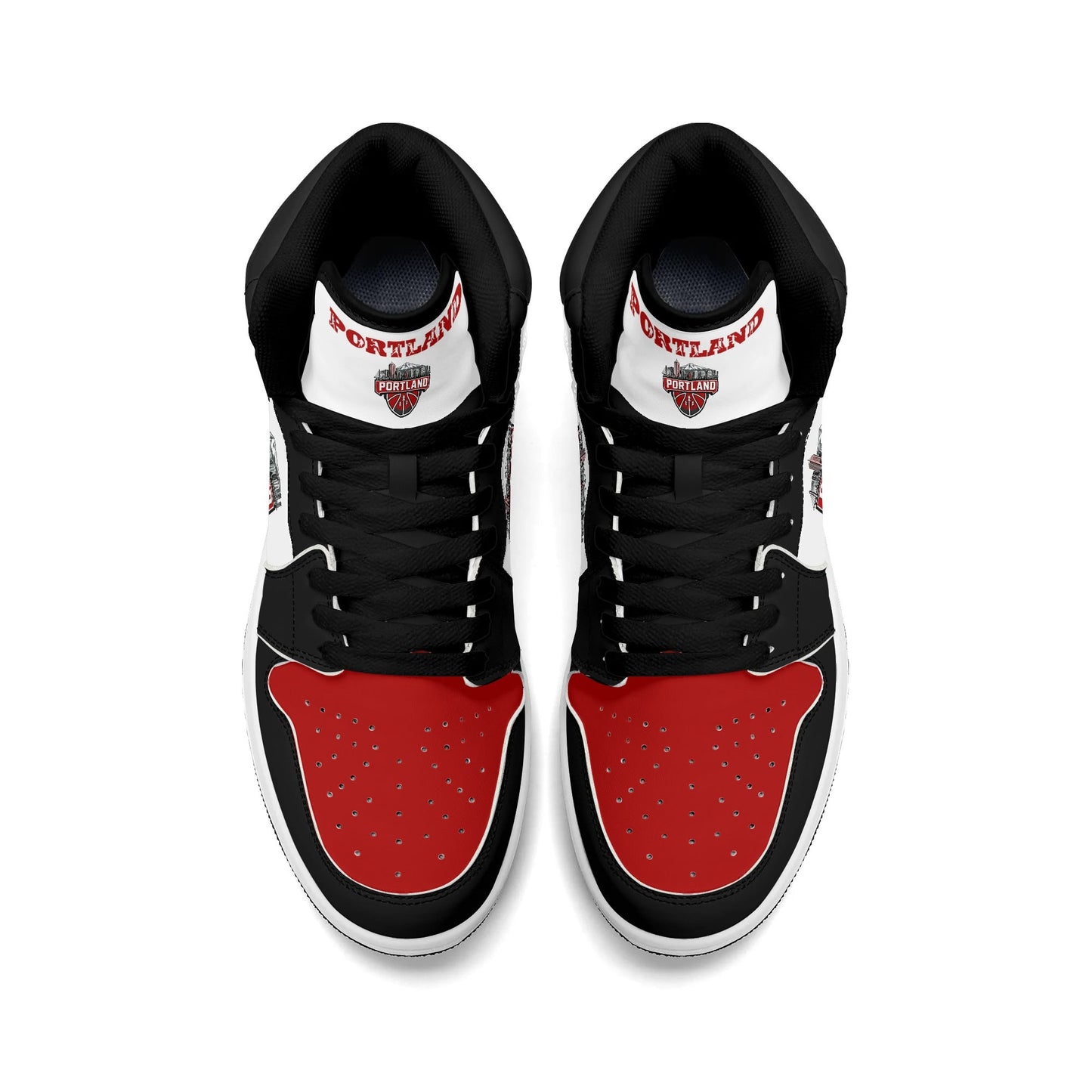 Portland basketball-inspired high top sneakers in white with all-over city graphic printed upper