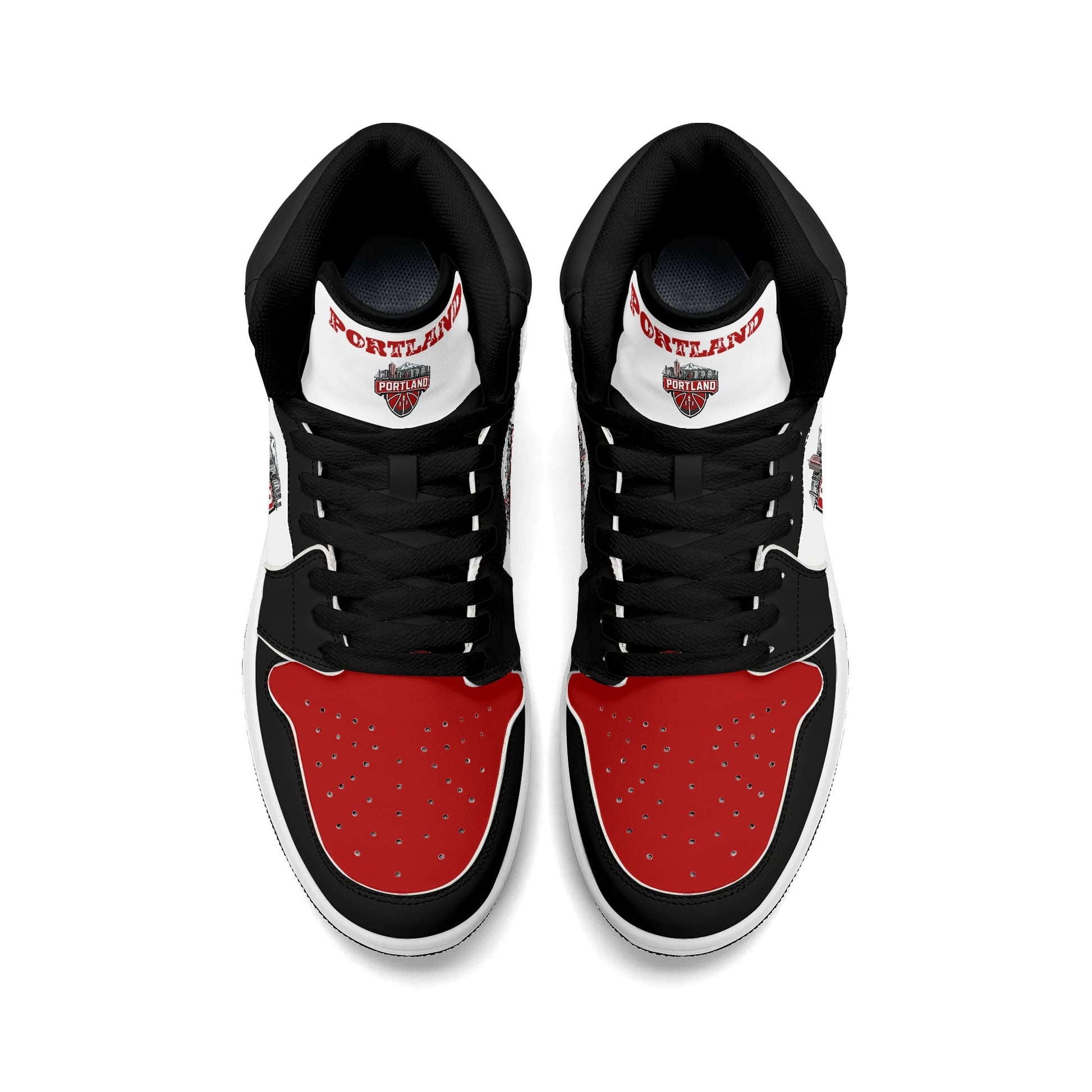Portland basketball-inspired high top sneakers in white with all-over city graphic printed upper