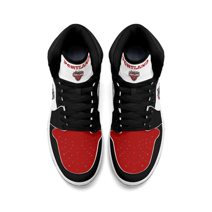 Portland basketball-inspired high top sneakers in white with all-over city graphic printed upper
