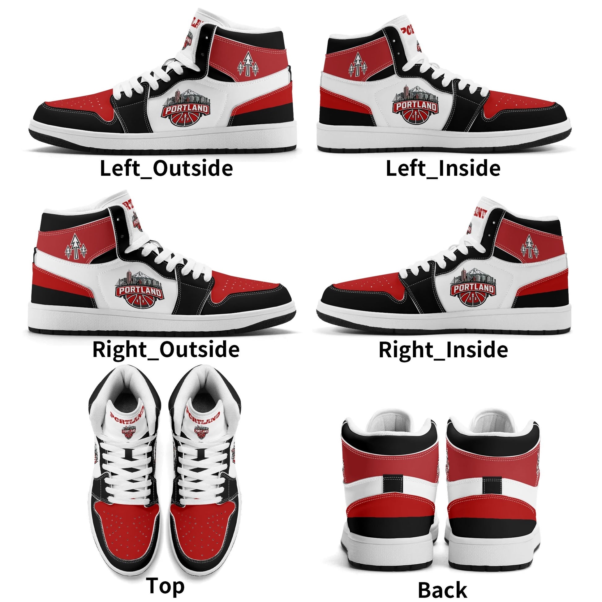 Portland basketball-inspired high top sneakers in white with all-over city graphic printed upper