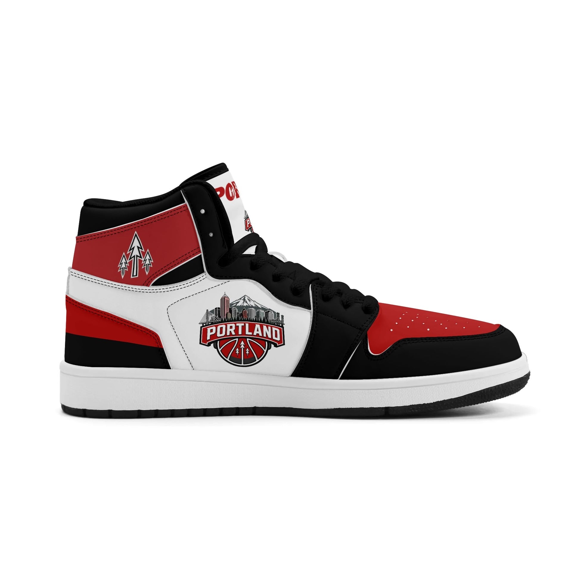 Portland basketball-inspired high top sneakers in white with all-over city graphic printed upper