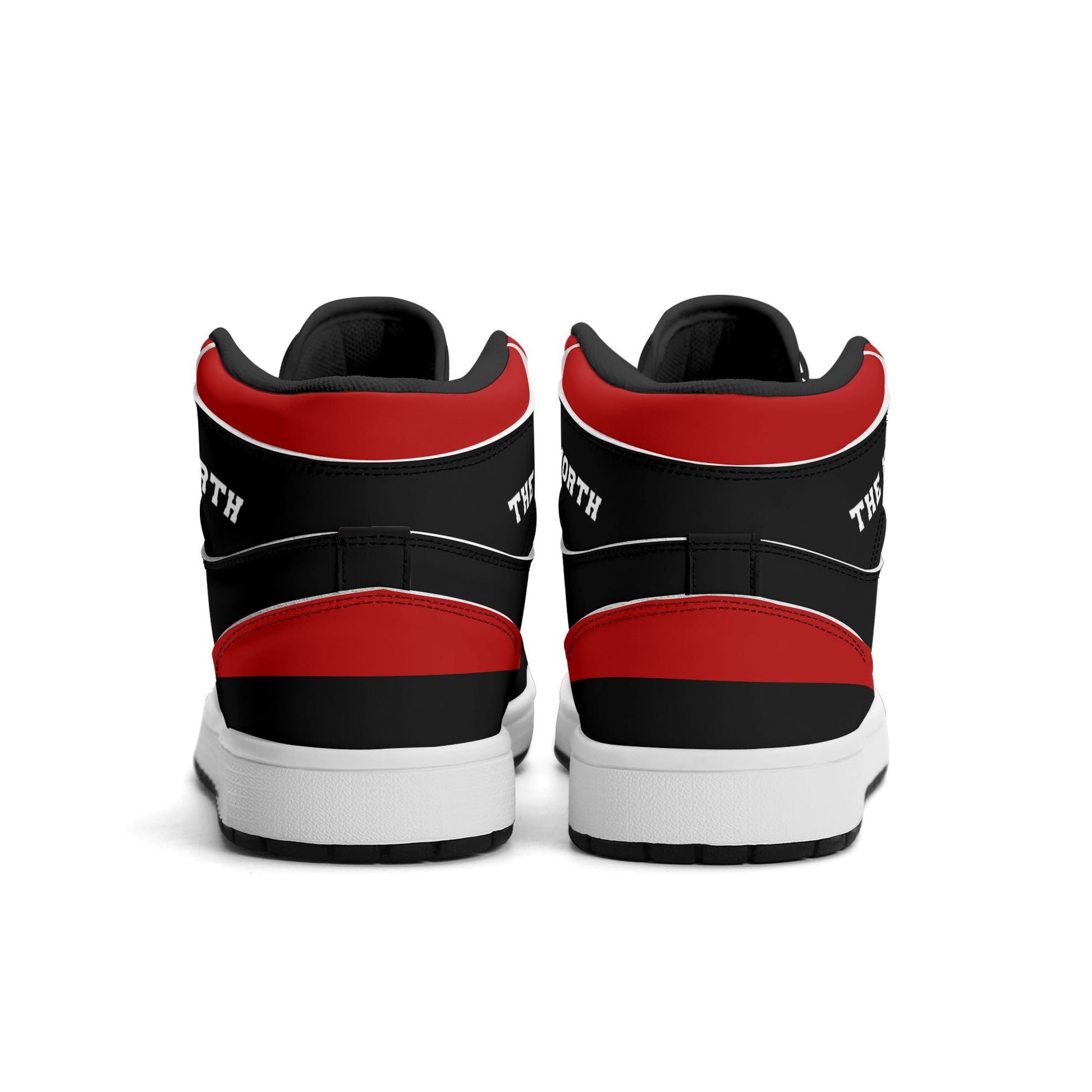 Toronto basketball-inspired Jamrock High top sneakers in black and red with The North collar and Toronto CN Tower skyline crest