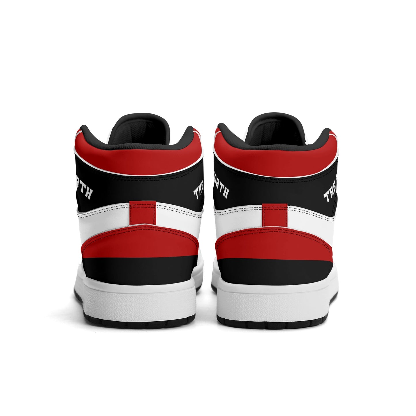 Toronto basketball-inspired Jamrock High top sneakers in red, black and white with The North collar and Toronto CN Tower skyline crest