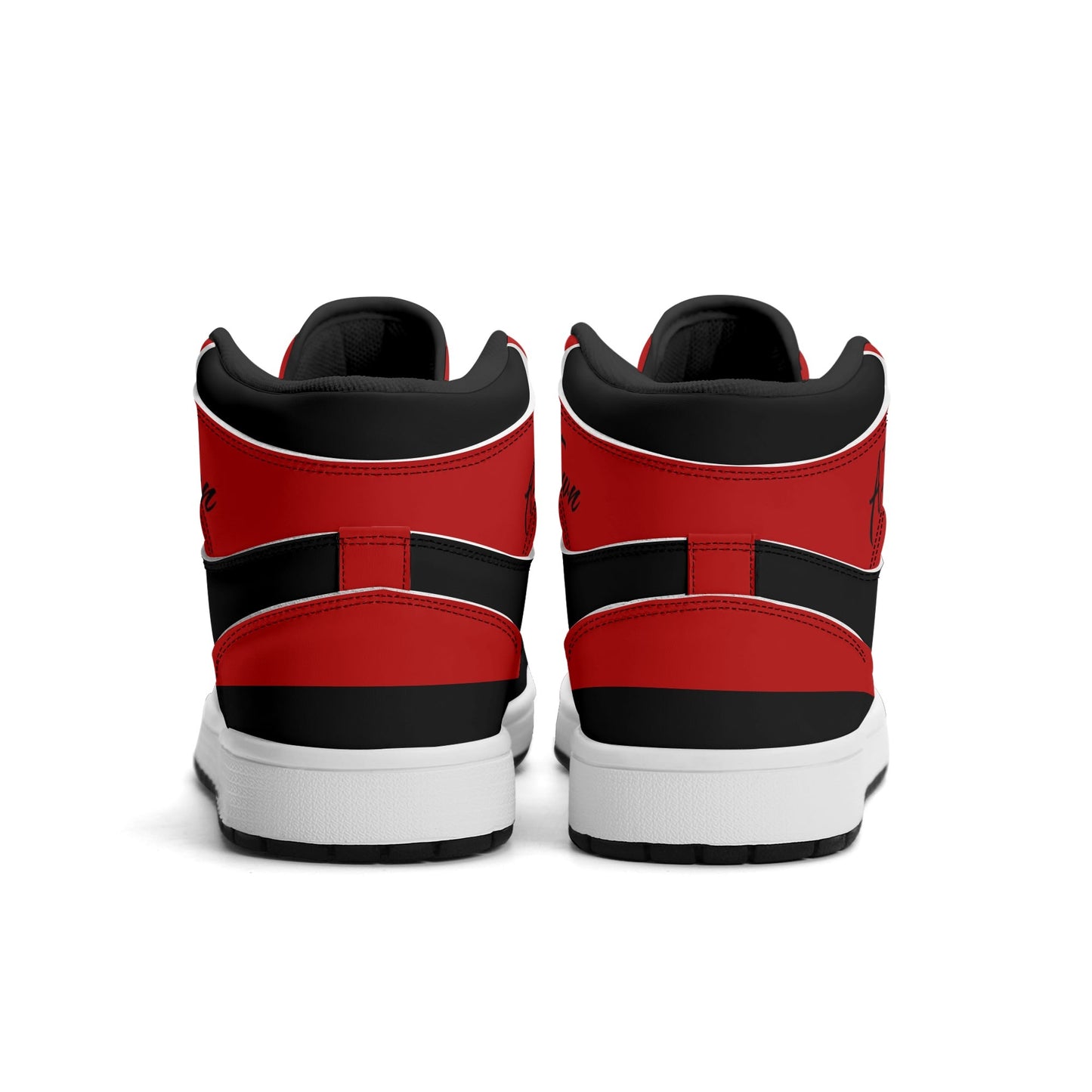 Atlanta football-inspired Jamrock High top sneakers in black and red with A-Town script collar and skyline artwork inside a football