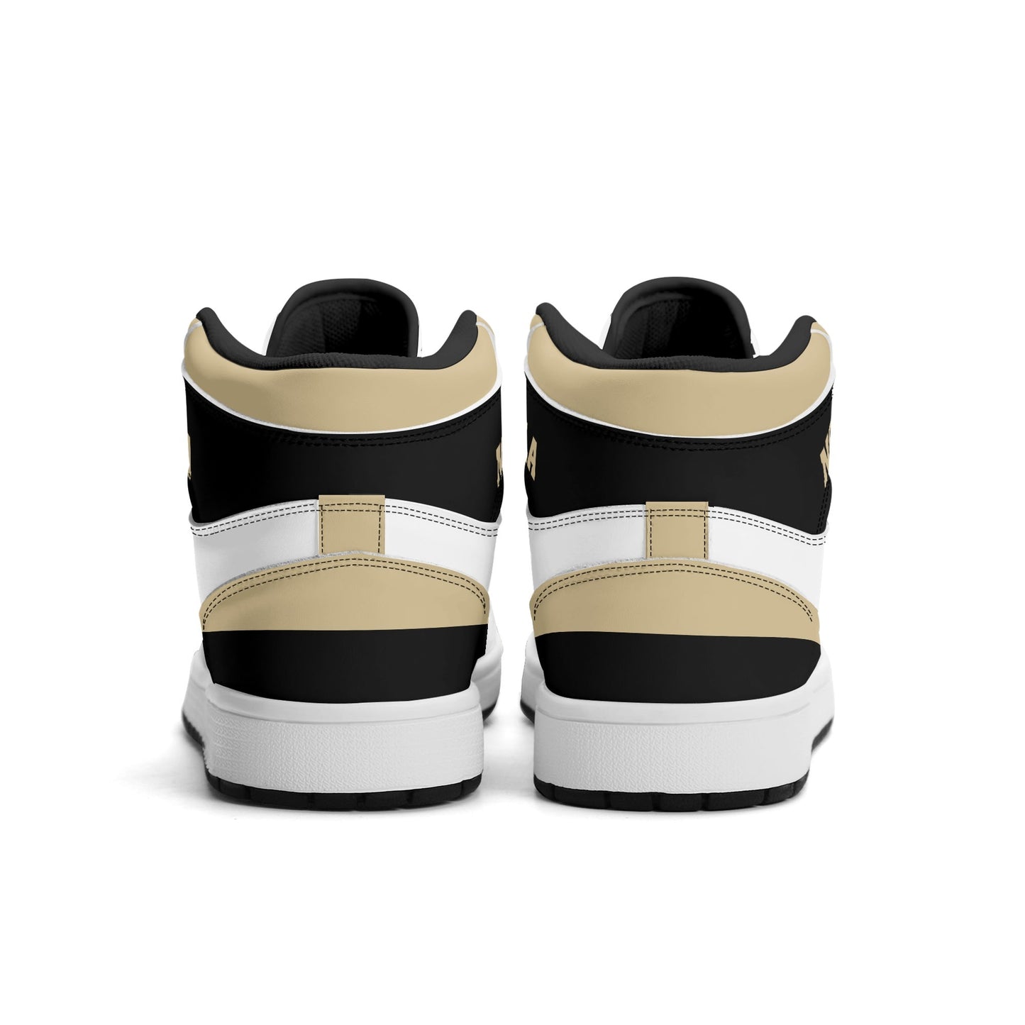 New Orleans football-inspired Jamrock High top sneaker in white with old gold and black and a French Quarter skyline football badge
