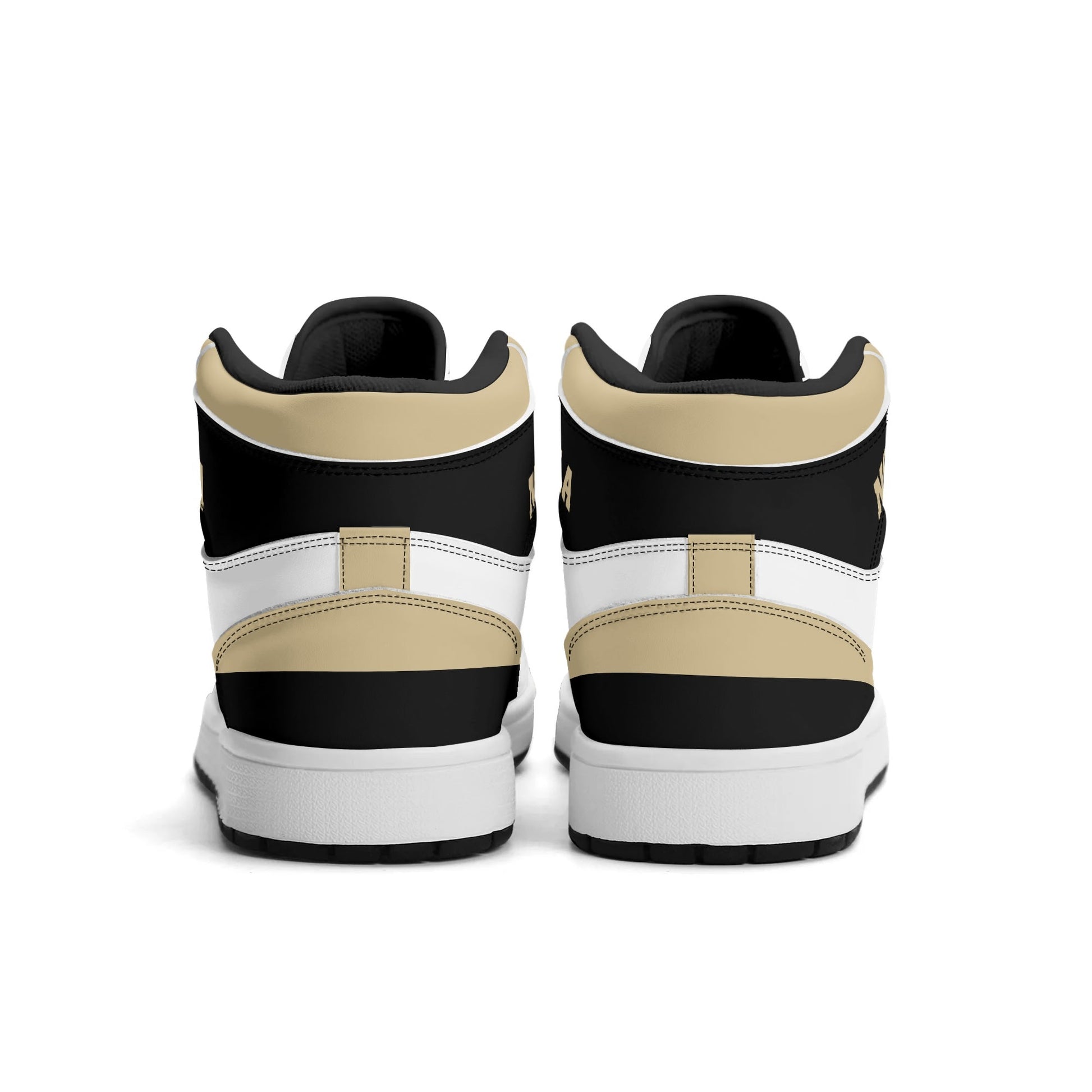 New Orleans football-inspired Jamrock High top sneaker in white with old gold and black and a French Quarter skyline football badge