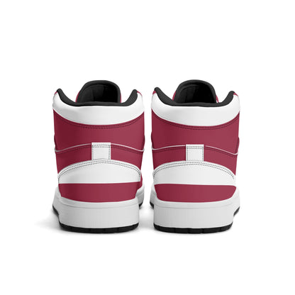 Arizona football-inspired Jamrock High top sneaker in cardinal red with a Phoenix skyline football badge and white mid panel