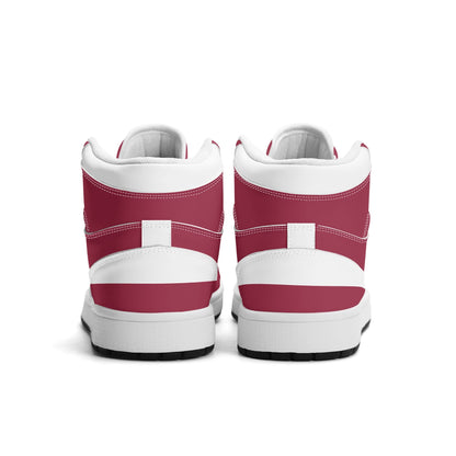 Arizona football-inspired Jamrock High top sneaker in cardinal red with a Phoenix skyline football badge and white mid panel