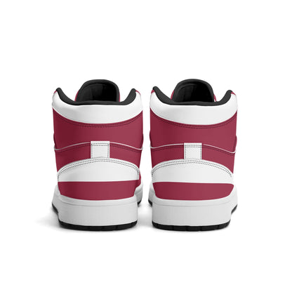Arizona football-inspired Jamrock High top sneaker in cardinal red with a Phoenix skyline football badge and white mid panel