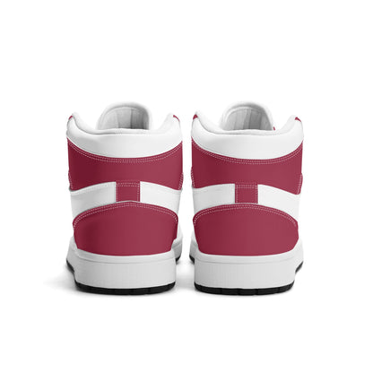 Arizona football-inspired Jamrock High top sneaker in white and cardinal red with a Phoenix skyline football badge and AZ ankle mark