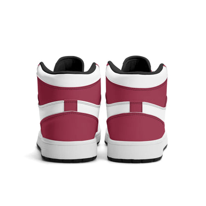 Arizona football-inspired Jamrock High top sneaker in white and cardinal red with a Phoenix skyline football badge and AZ ankle mark