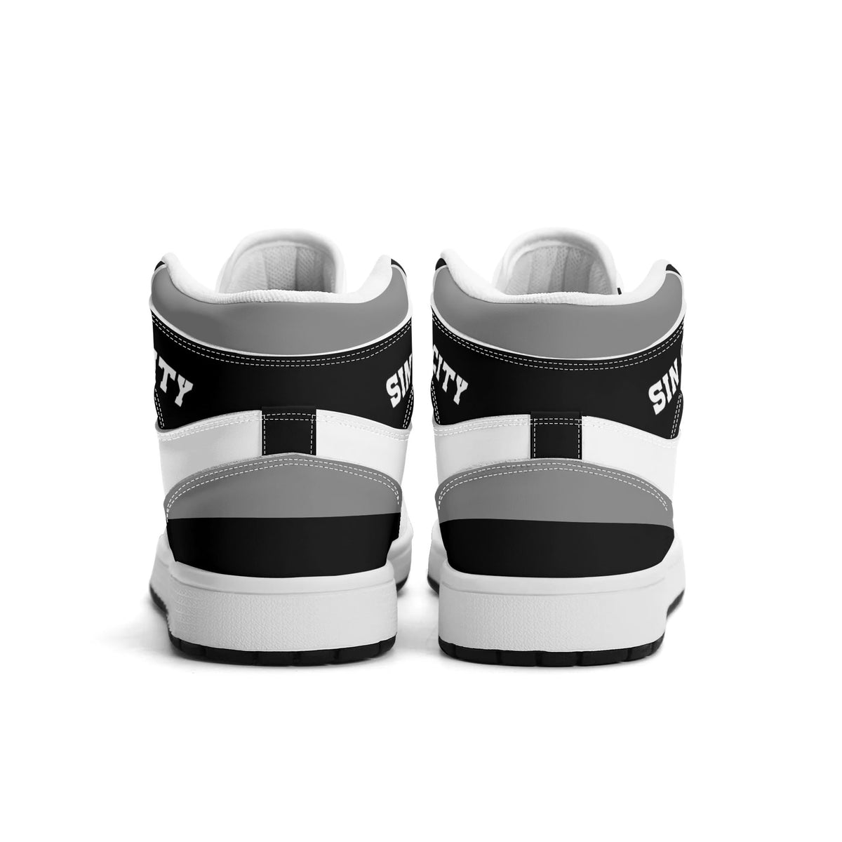 Las Vegas football Jamrock High top sneakers in gray, black, white with football badge with the city skyline at night