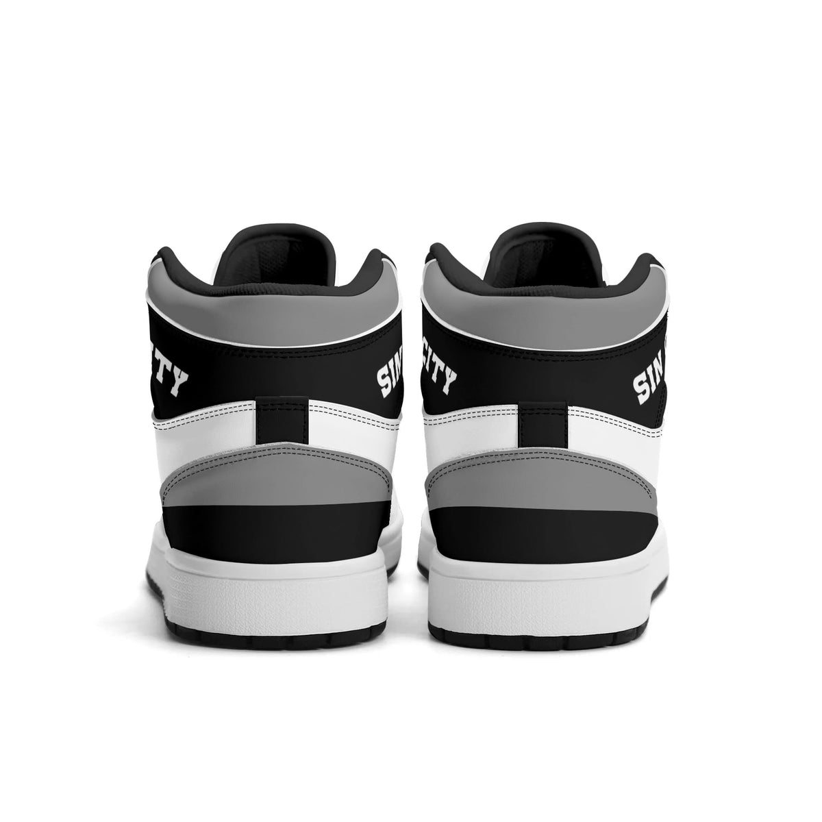 Las Vegas football Jamrock High top sneakers in gray, black, white with football badge with the city skyline at night