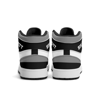 Las Vegas football Jamrock High top sneakers in gray, black, white with football badge with the city skyline at night