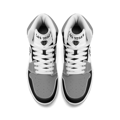 Las Vegas football Jamrock High top sneakers in gray, black, white with football badge with the city skyline at night