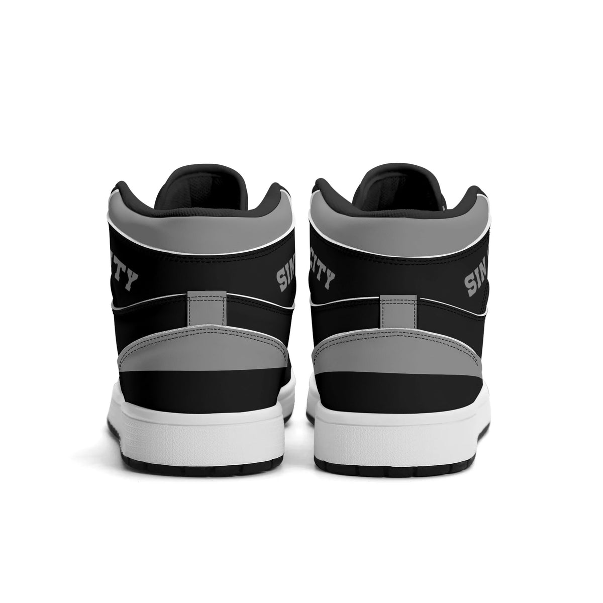 Las Vegas football Jamrock High top sneakers in black, gray, white with football badge with the city skyline at night
