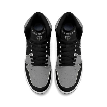 Las Vegas football Jamrock High top sneakers in black, gray, white with football badge with the city skyline at night