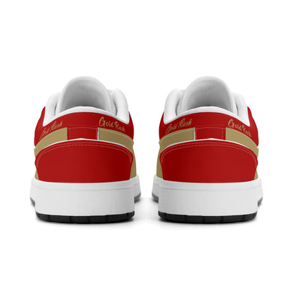 San Francisco football Jamrock Low top sneakers in red, gold with football badge with the Golden Gate Bridge over the skyline