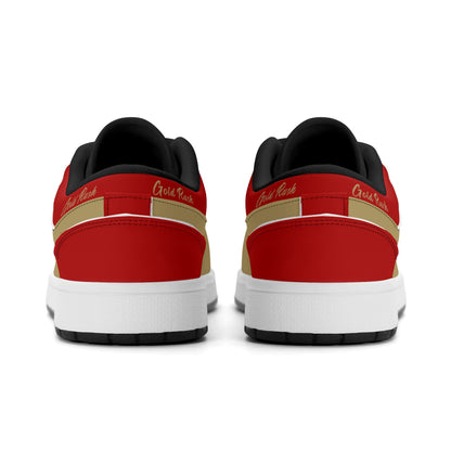 San Francisco football Jamrock Low top sneakers in red, gold with football badge with the Golden Gate Bridge over the skyline
