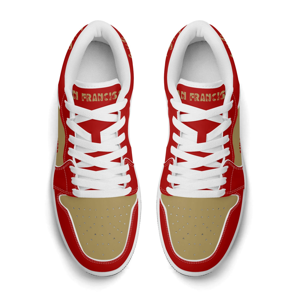 San Francisco football Jamrock Low top sneakers in red, gold with football badge with the Golden Gate Bridge over the skyline