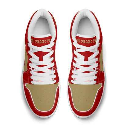 San Francisco football Jamrock Low top sneakers in red, gold with football badge with the Golden Gate Bridge over the skyline